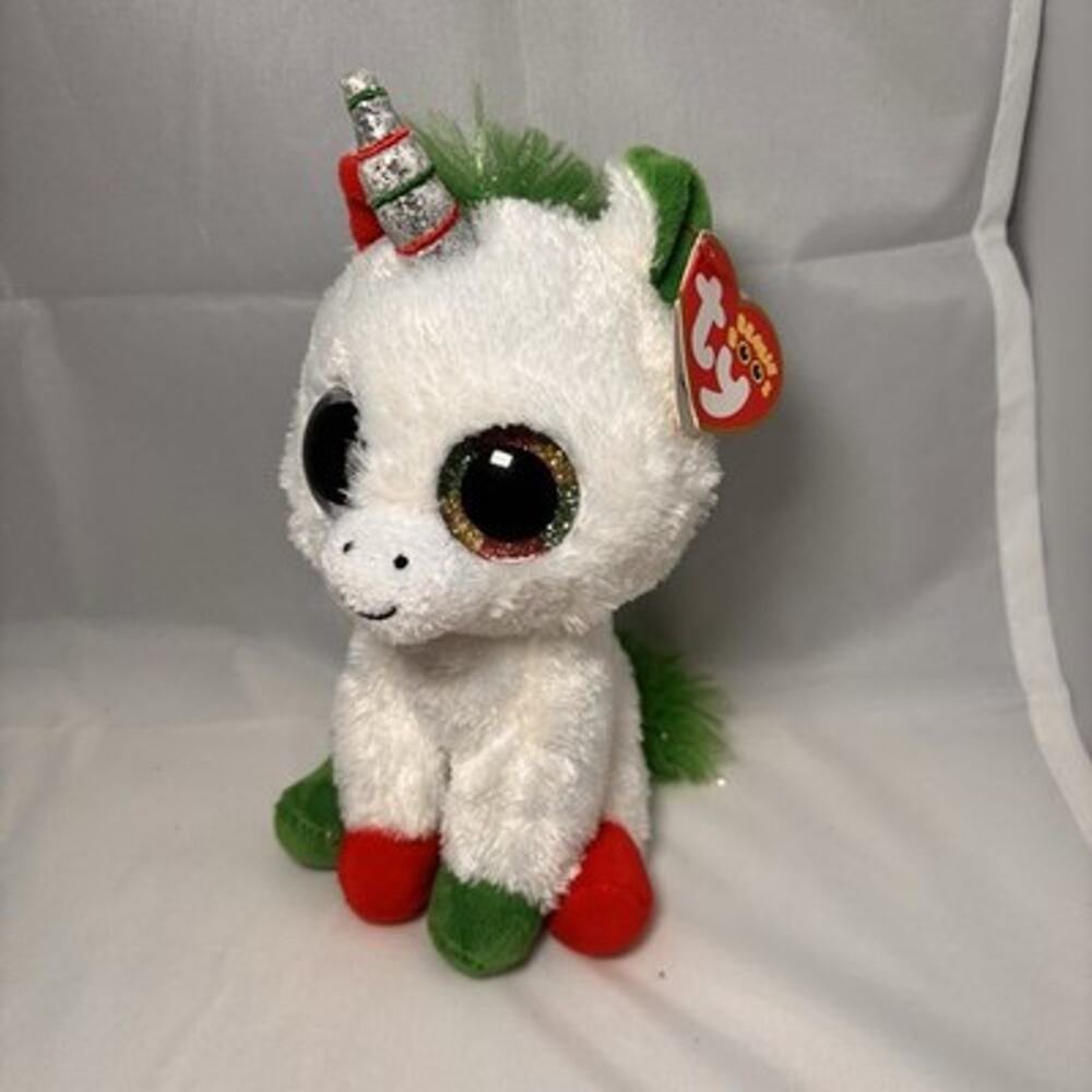 Ty Beanie Boos Candy Cane Christmas Unicorn Plush White Green Red With Tags